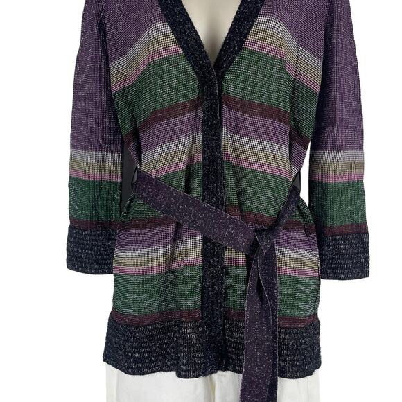 Missoni Metallic Striped Cardigan Color Block Belt Tie Size 6 - Picture 4 of 9